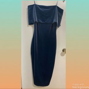 Velvet Off-The-Shoulder Dress, Slate Blue
